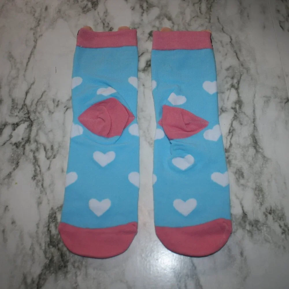 CAT LADY Socks Ankle Short Anklets Animal Print Hearts Orange White Multicolor
